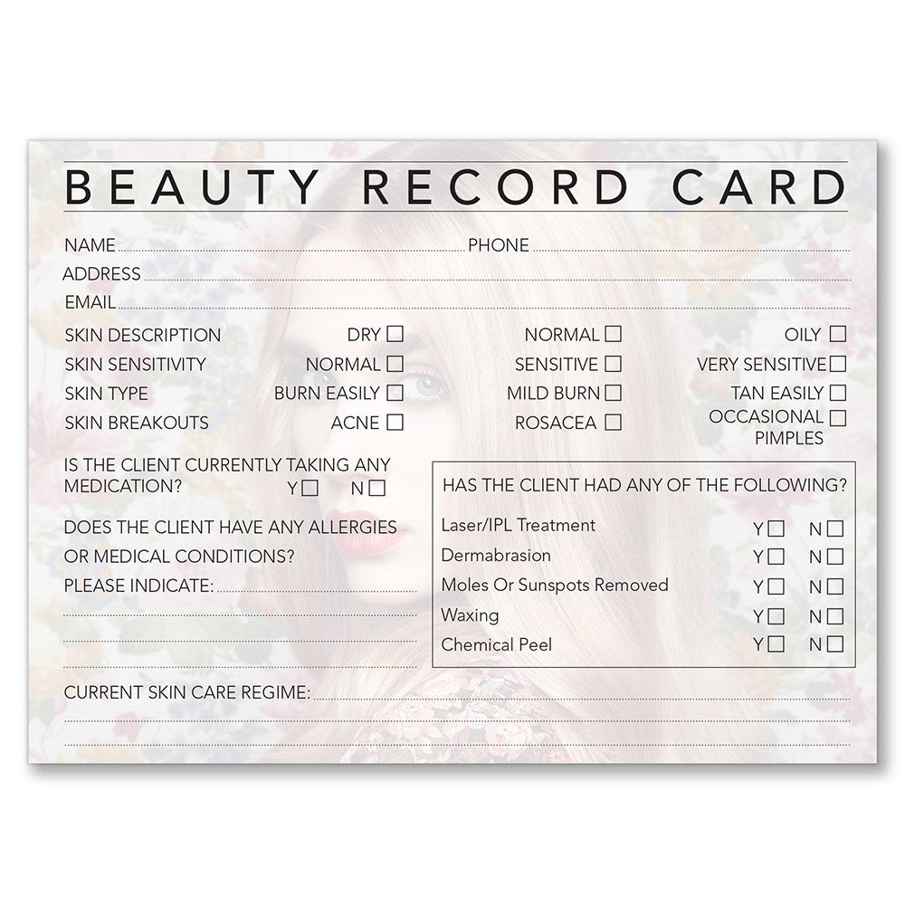 Dateline Professional Beauty Therapy Record Cards