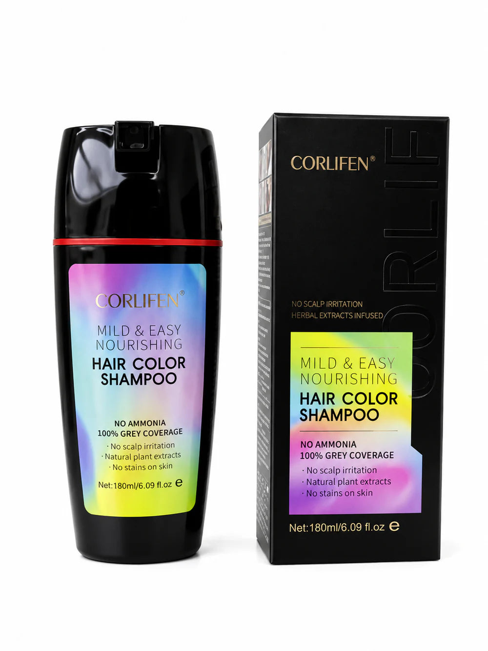 CORLIFEN Permanent Ammonia-Free Vegan Hair and Beard Colouring Shampoo 180ml - Natural Black