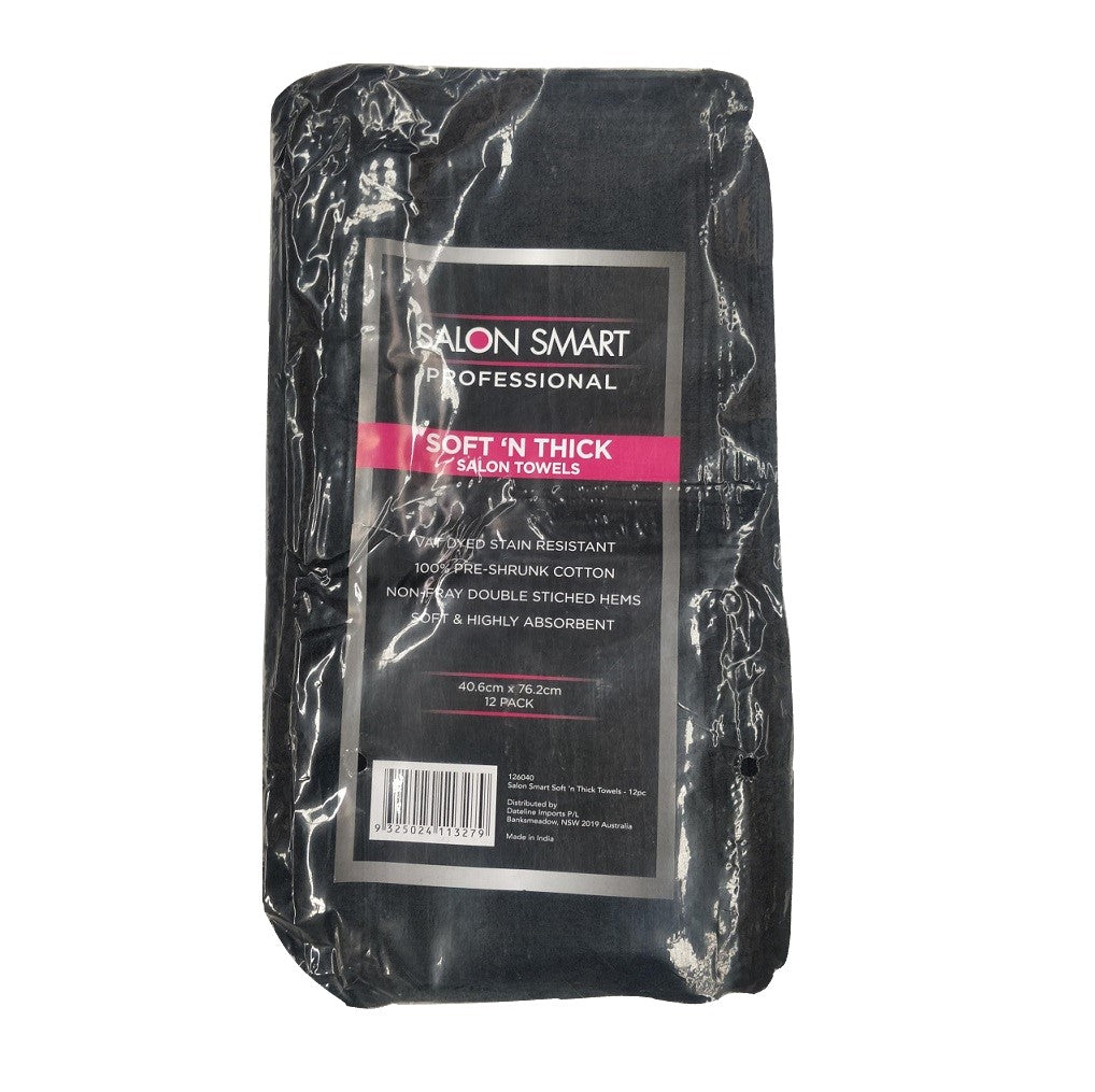 Salon Smart Soft N Thick Salon Towels Black 12pk