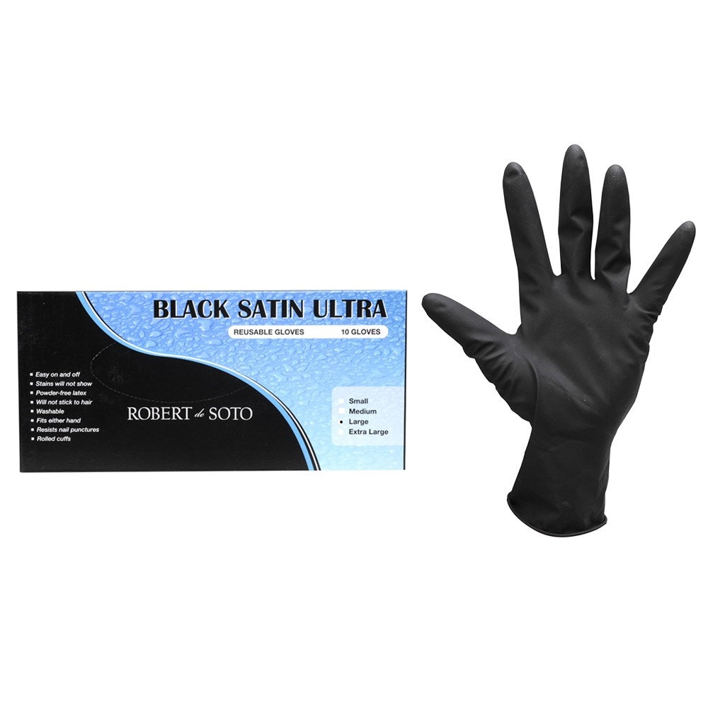Robert de Soto Black Satin Reusable Gloves Large 10pk