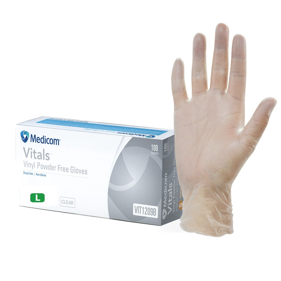 Medicom Vitals Vinyl Powder Free Gloves 100pk - Large