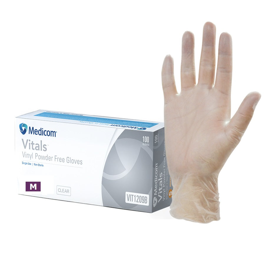Medicom Vitals Vinyl Powder Free Gloves 100pk - Medium
