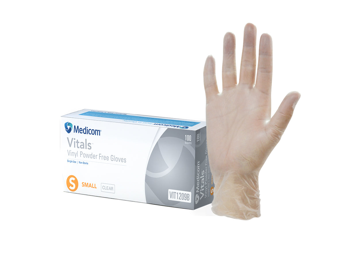 Medicom Vitals Vinyl Powder Free Gloves 100pk - Small