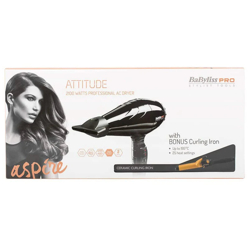 BaByliss PRO Attitude Hair Dryer & Ceramic Curling Tong 38mm Pack