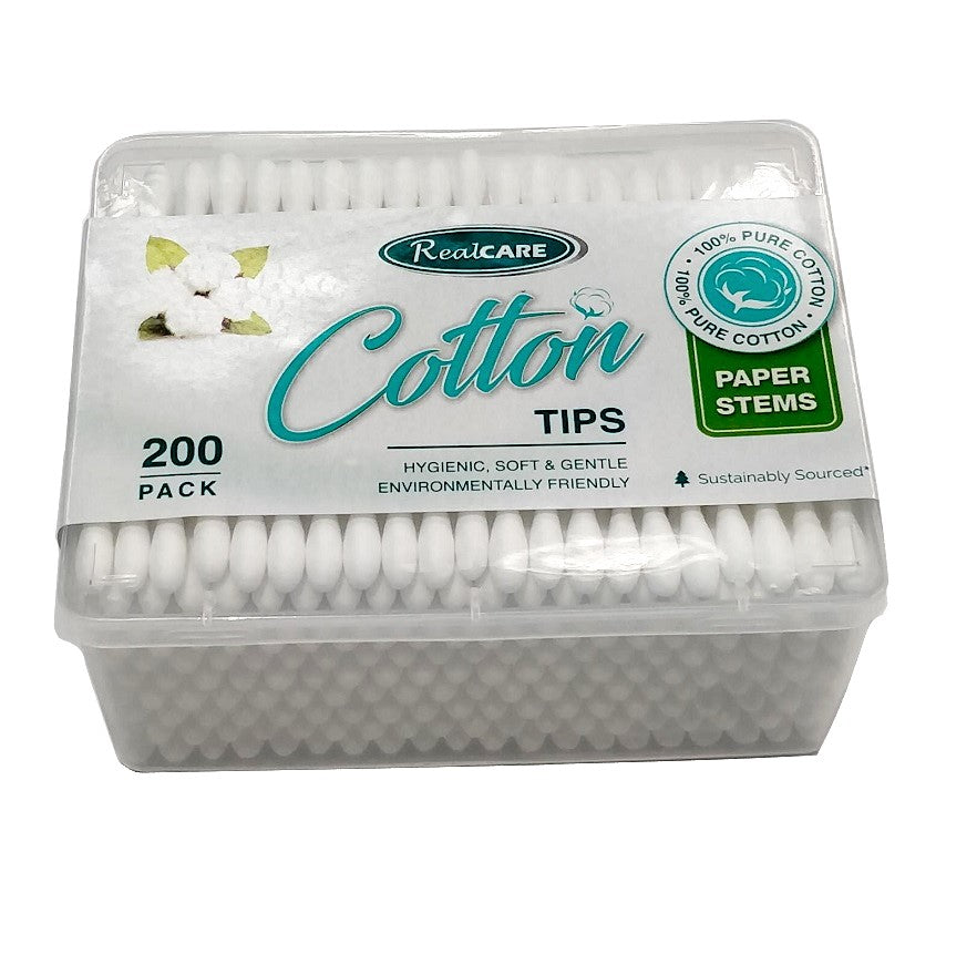 Real Care Eco-friendly Paper Stem Cotton Tips 200pk