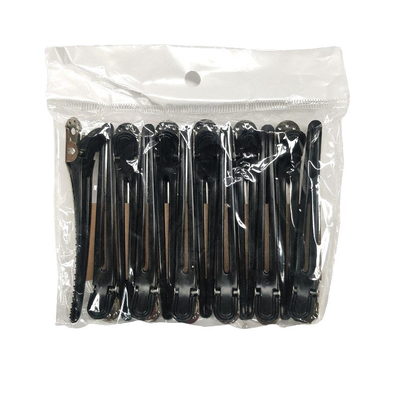 Black Nylon Aluminium Sectioning Hair Clips 12pk