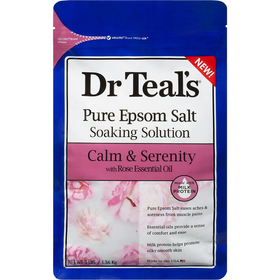 Dr Teal's Pure Epsom Salt Soaking Solution 1.36kg - Calm & Serenity with Rose Essential Oil