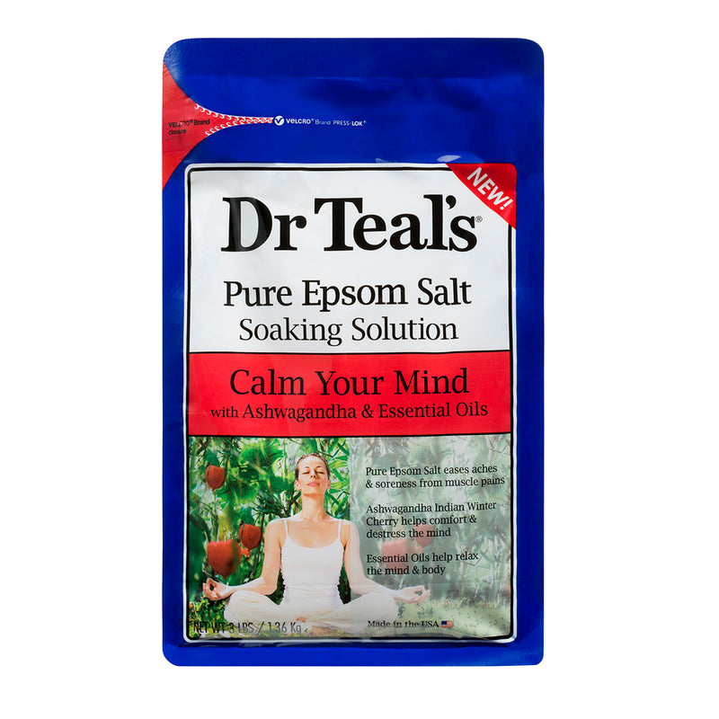 Dr Teal's Pure Epsom Salt Soaking Solution 1.36kg - Calm Your Mind with Ashwagandha