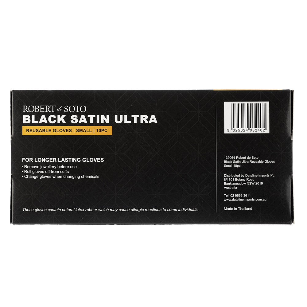 Robert de Soto Black Satin Reusable Gloves Small 10pk