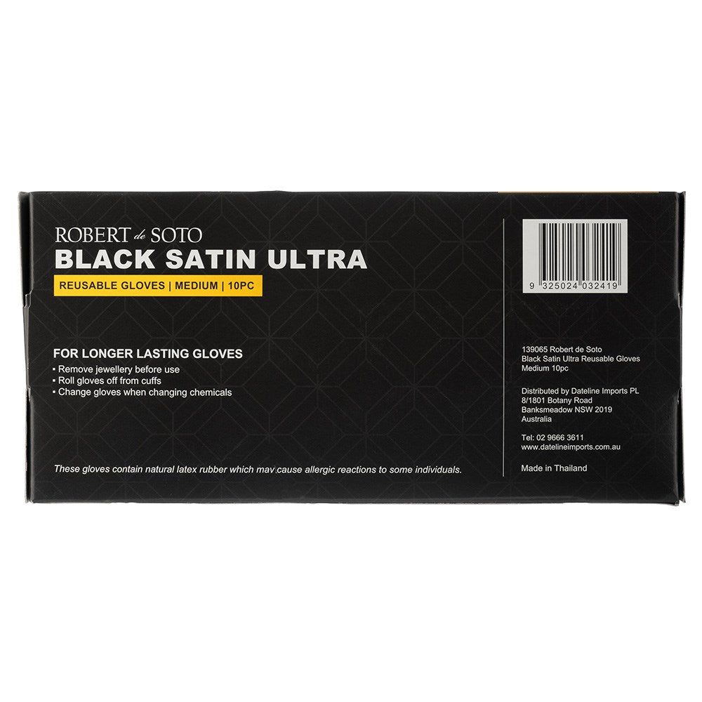 Robert de Soto Black Satin Reusable Gloves Medium 10pk