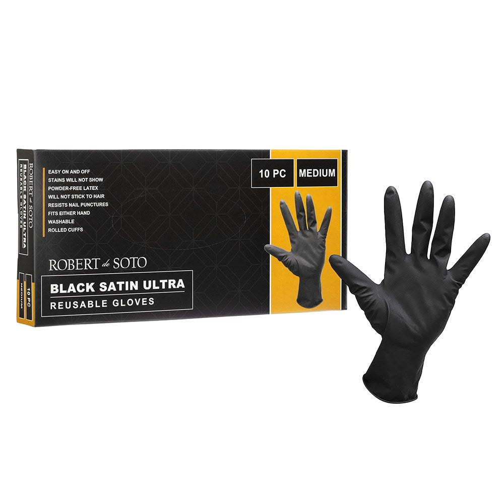Robert de Soto Black Satin Reusable Gloves Medium 10pk