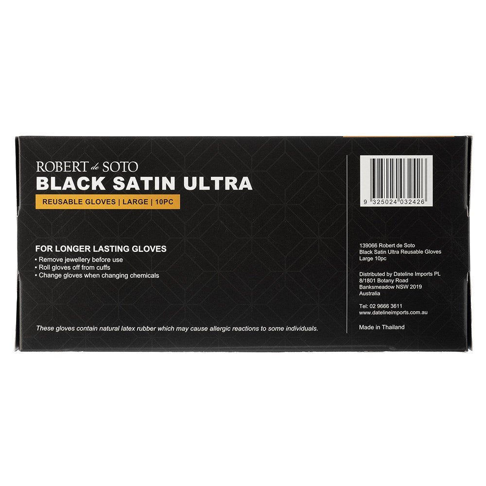 Robert de Soto Black Satin Reusable Gloves Large 10pk