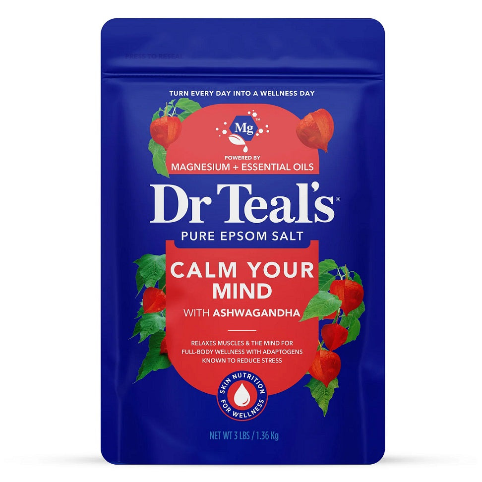 Dr Teal's Pure Epsom Salt Soaking Solution 1.36kg - Calm Your Mind with Ashwagandha