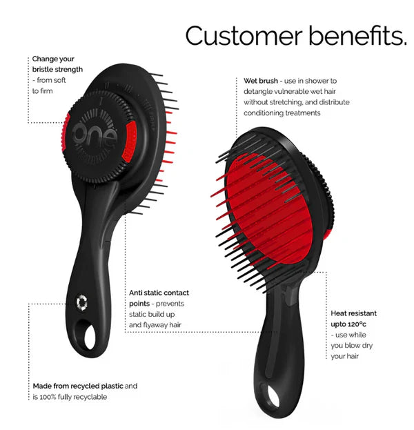 ONE PRO Hair Brush Adjustable Bristle Strength Black