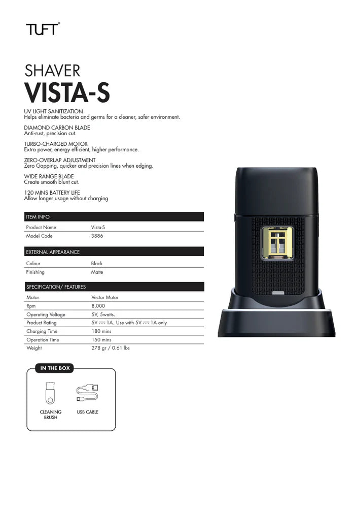 Tuft Vista S Professional Triple Foil Shaver with UV and Charging Dock