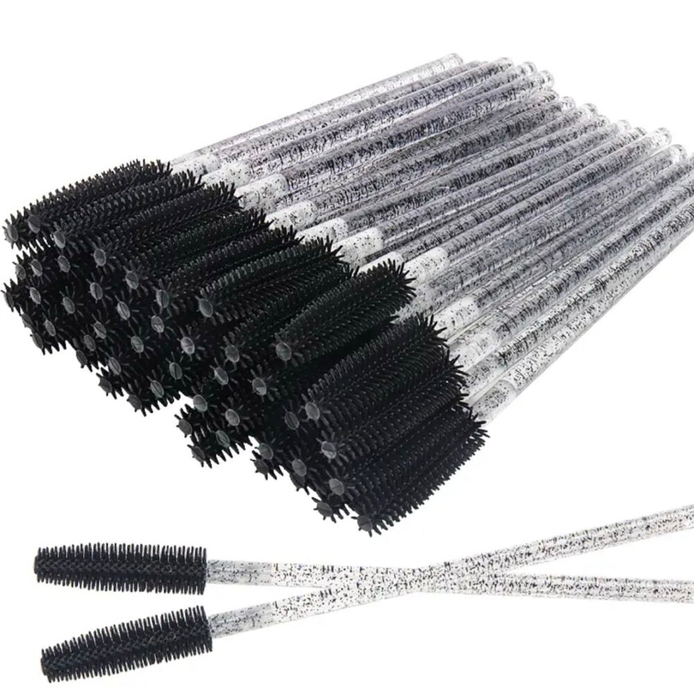 Disposable Silicone Mascara Wand/Spoolies - Glitter/Clear Handle 25pack