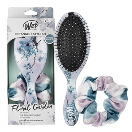 Wet Brush Detangler + Scrunchie Duo - Floral Garden